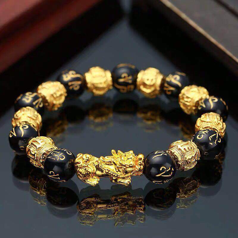 Buddhism Obsidian Stone Beaded Bracelet