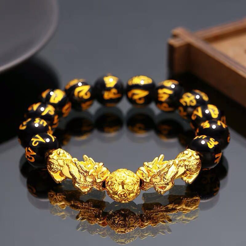 Buddhism Obsidian Stone Beaded Bracelet