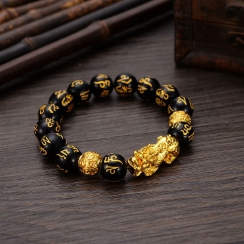 Buddhism Obsidian Stone Beaded Bracelet