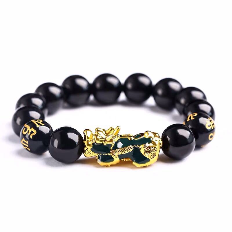 Buddhism Obsidian Stone Beaded Bracelet