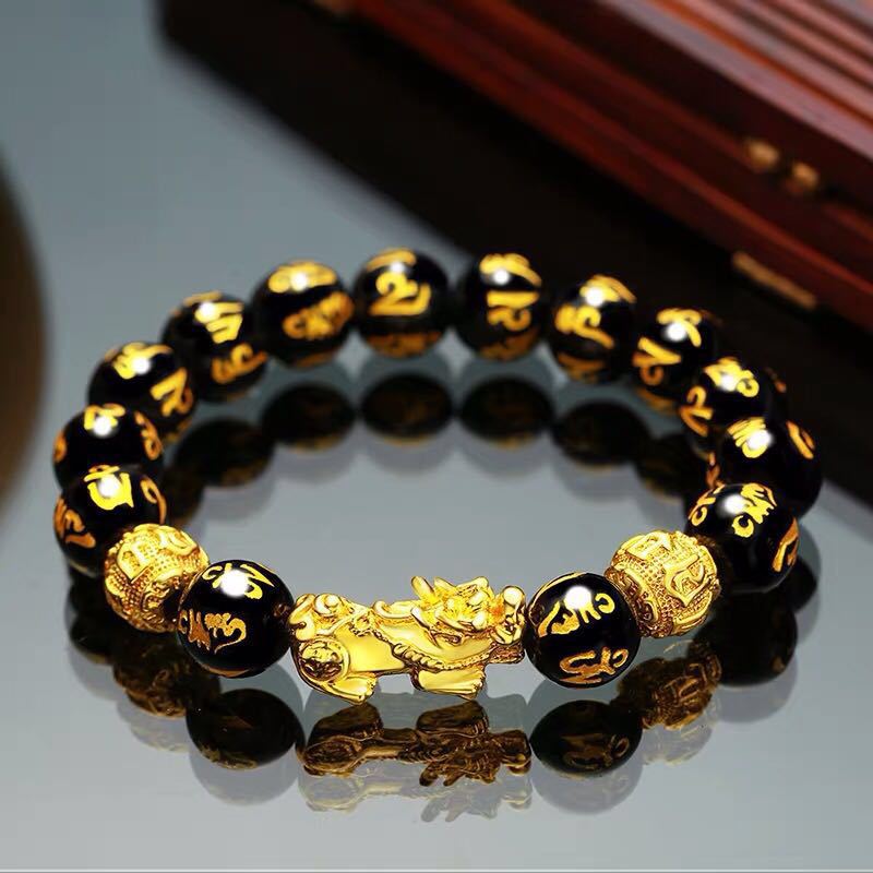 Buddhism Obsidian Stone Beaded Bracelet