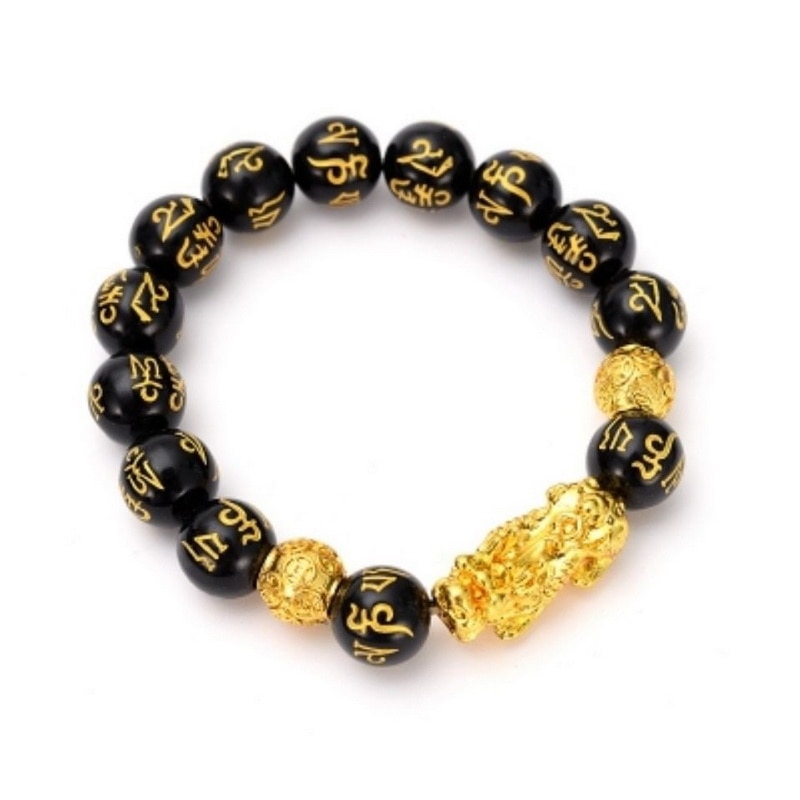 Buddhism Obsidian Stone Beaded Bracelet