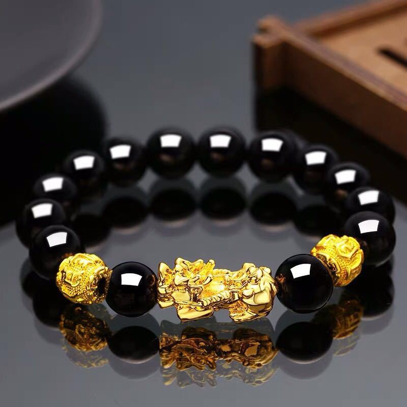 Buddhism Obsidian Stone Beaded Bracelet