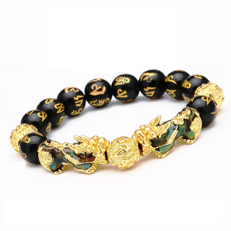 Buddhism Obsidian Stone Beaded Bracelet