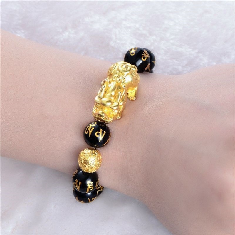 Buddhism Obsidian Stone Beaded Bracelet