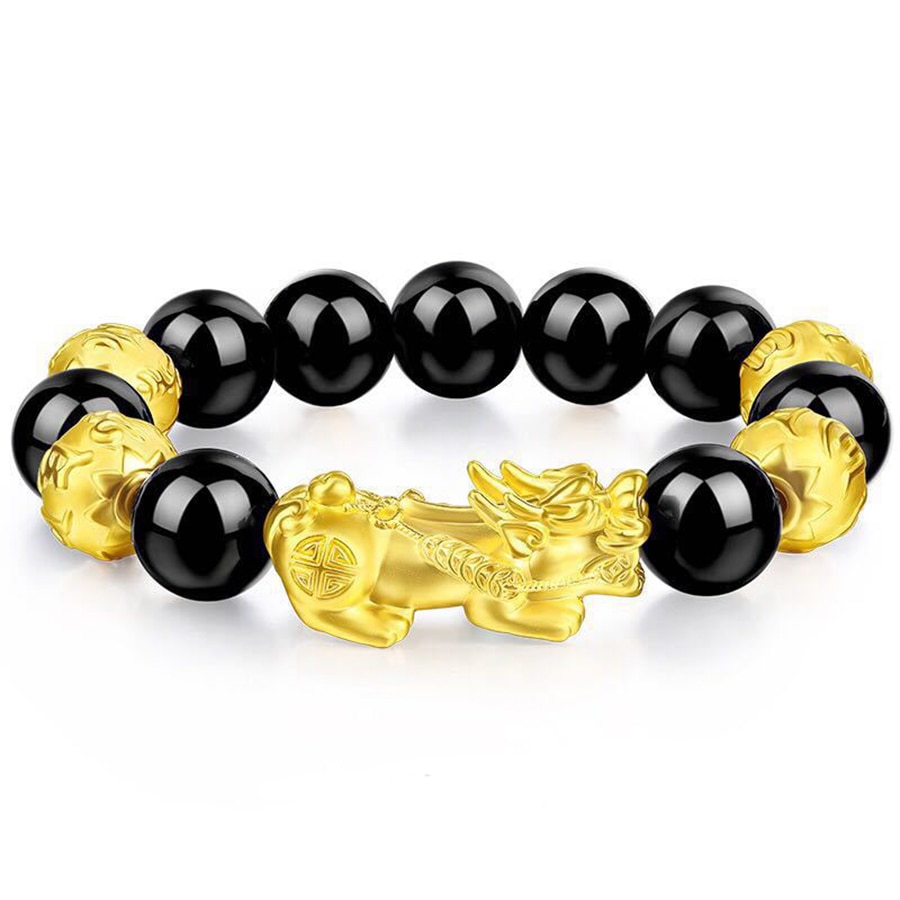 Buddhism Obsidian Stone Beaded Bracelet