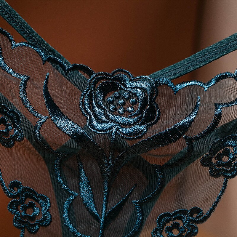 Women's Floral Embroidered Transparent Thongs